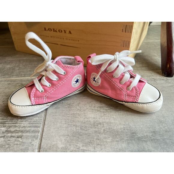 CONVERSE Baby Girl First Star High Top Sneaker NEW Pink Soft Sole Crib Shoes 3 - Picture 3 of 9